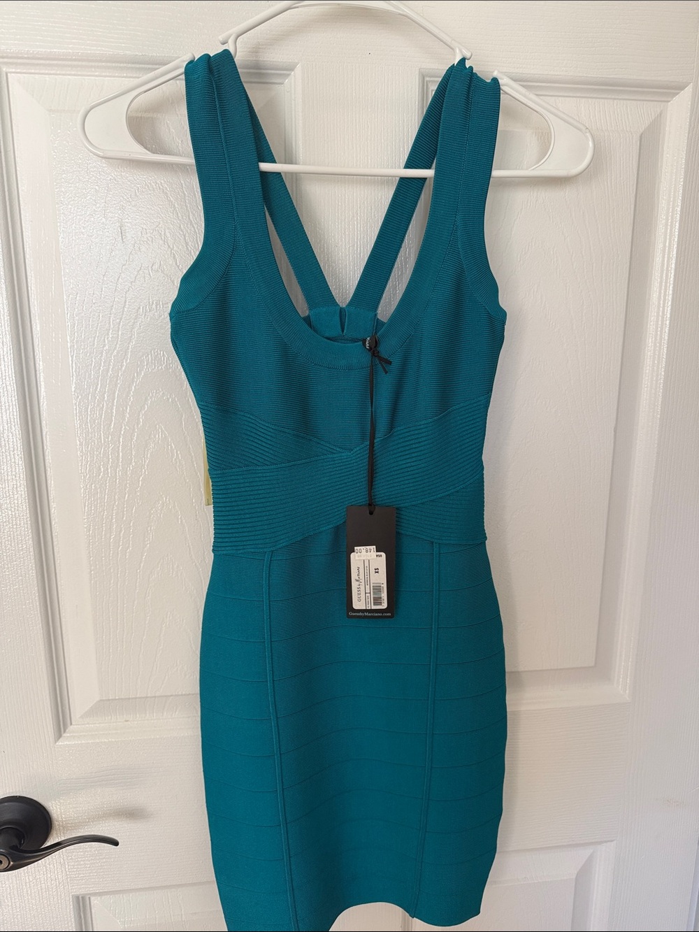 Vintage Guess Marciano Teal Bodycon V-Neck Bandage Dress